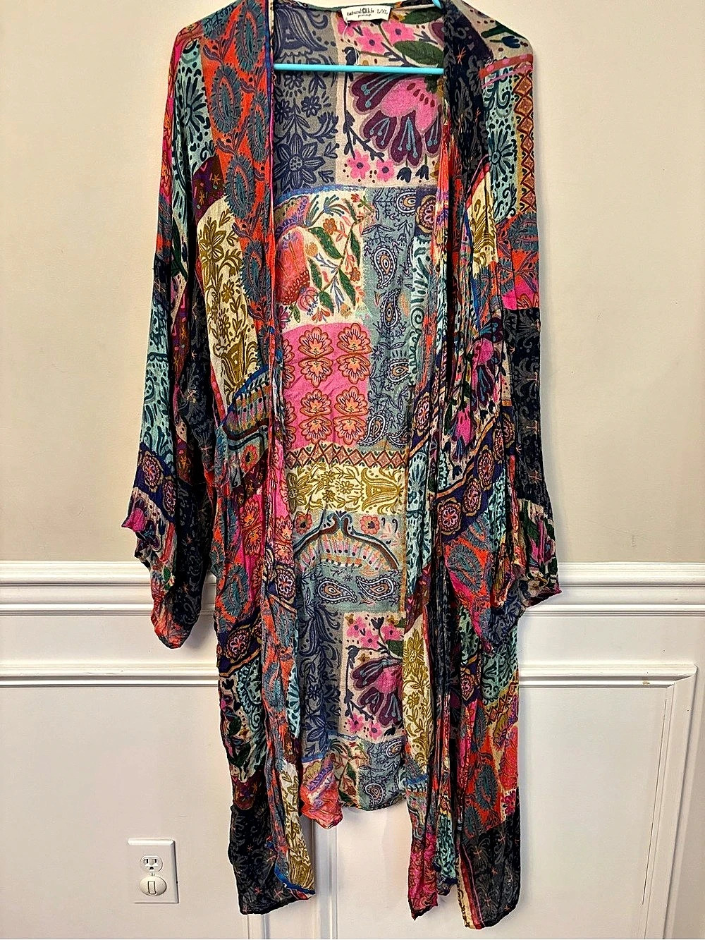 natural life Patchwork Floral Kimono Cardigan Multicolor Tunic XL